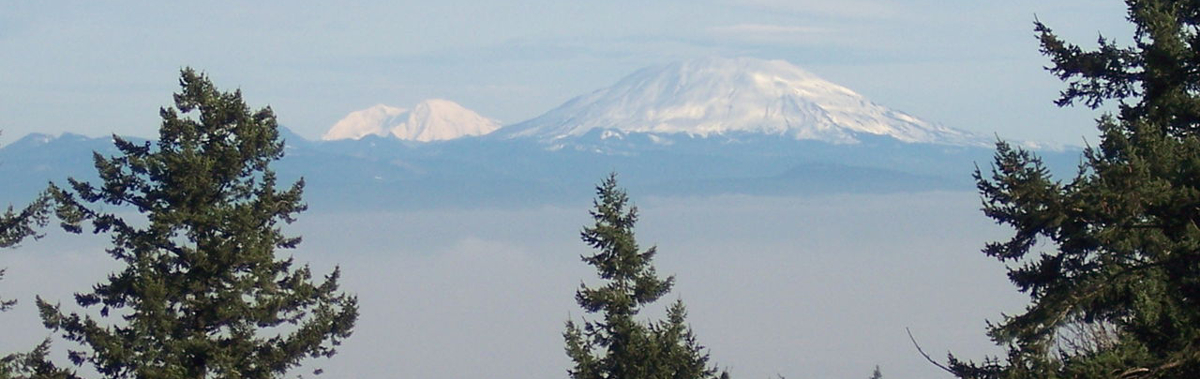 Mt. St. Helens and Mt Rainier seen from Mount Calvary Cemetery, Portland